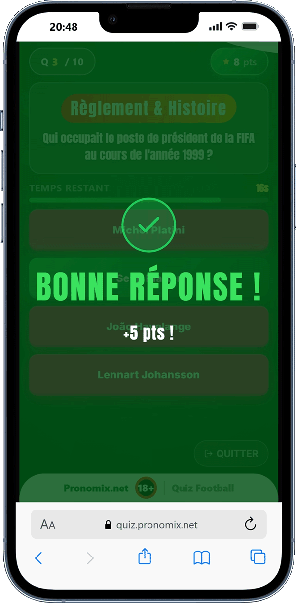 Bonne réponse, +5 points